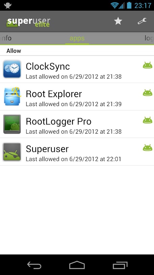 Android application Superuser screenshort
