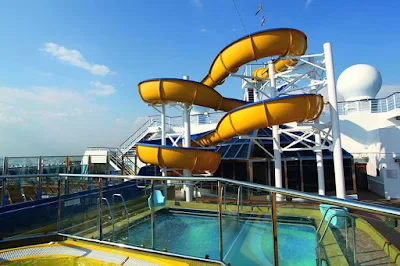 Costa Fascinosa has three swimming pools and, on deck 14, a waterslide.