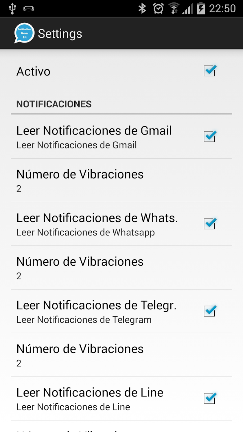 Notifications for Gear Fit Screen 2
