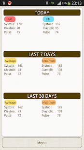 Blood Pressure Diary Pro Screen 2