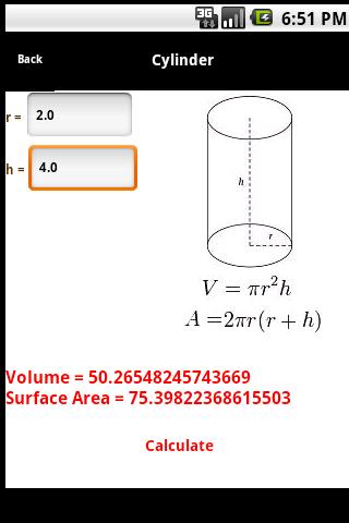 Volume Calculator Screen 2