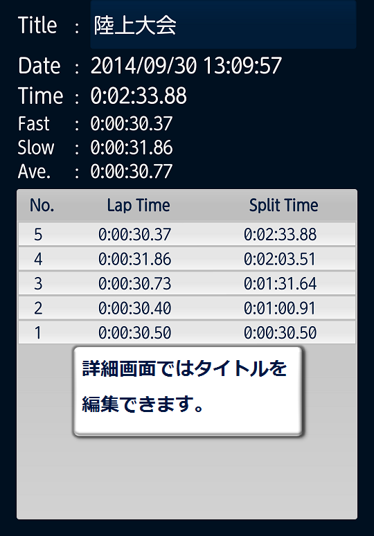   履歴ストップウォッチ - タイムを保存できるストップウォッチ – Capture d'écran 