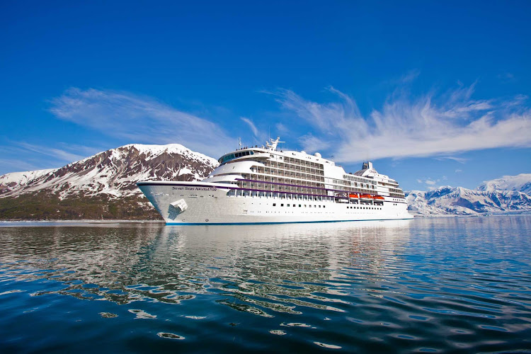 Seven Seas Navigator carves a journey through breathtaking glaciers on her Alaska itinerary.