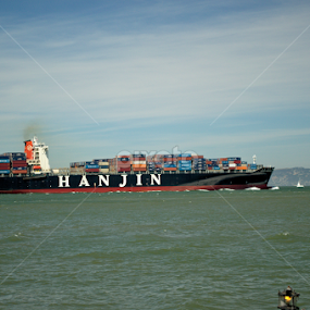 Container ship in San Francisco Harbour by Dunstan Vavasour - Transportation Boats