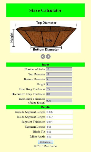 Woodturning Stave Calculator