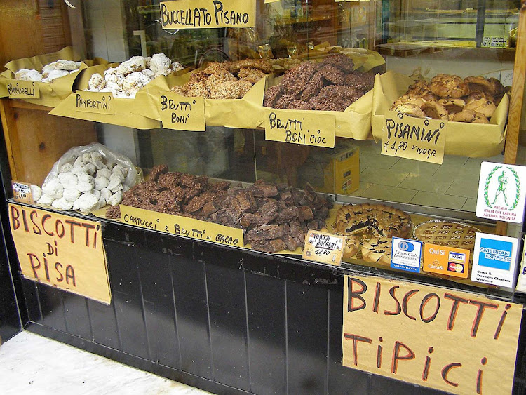 Biscotti found in a merchant shop along the street in Pisa, Italy.