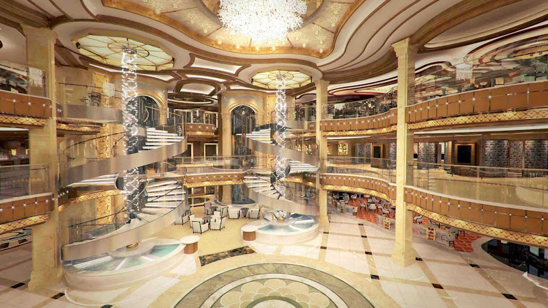 Royal Princess’s large piazza-style atrium, seen from deck 7.
