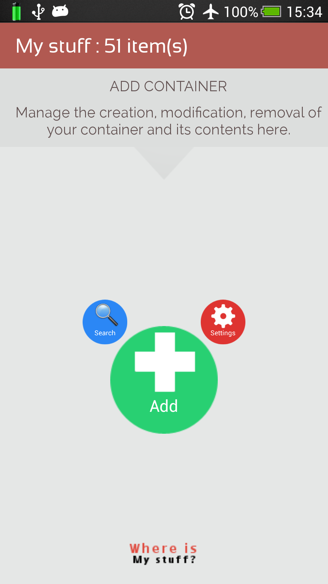 Android application Where is My Stuff ? screenshort