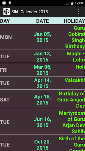 SIKH FESTIVAL CALENDER 2015