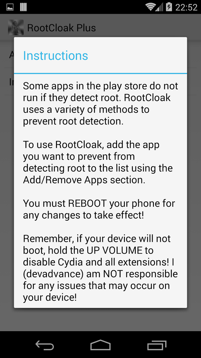 RootCloak Plus (Cydia) Screen 2