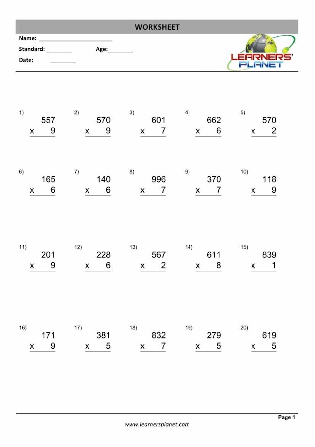 26 MATH MULTIPLICATION QUIZ WORKSHEET