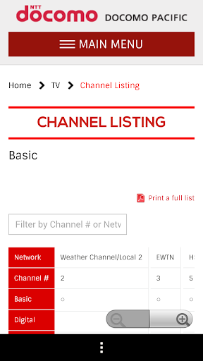 DOCOMO PACIFIC Channel Listing