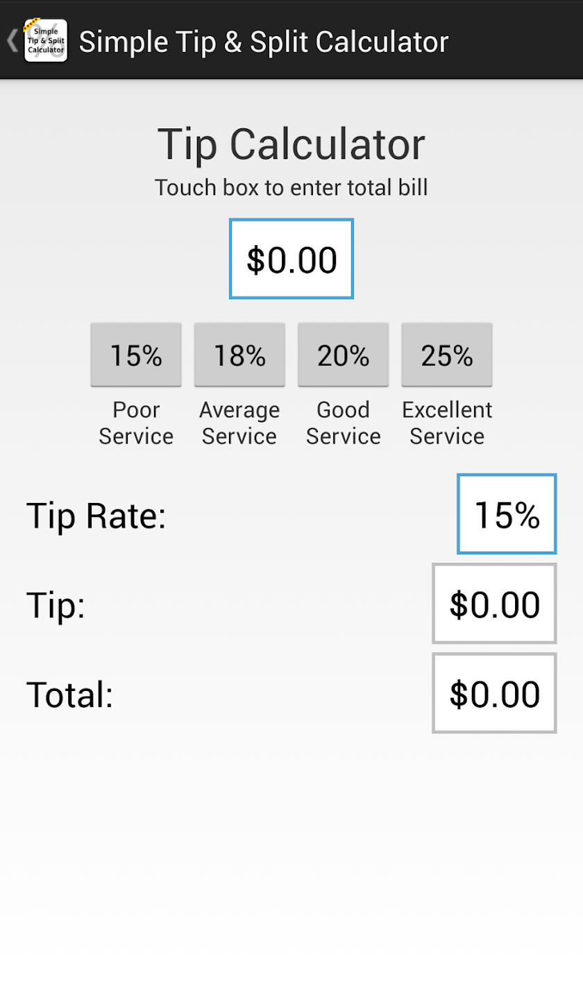 Simple Tip &amp; Split Calculator Screen 3