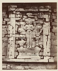 Candi Srikandi, details of the southern niche decorated with a four-armed Brahma. Dieng PLateau, Wonosobo District, Central Java province, 8th-9th century Indonesia
