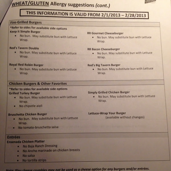 Gluten Free at Red Robin Gluten Free Menu