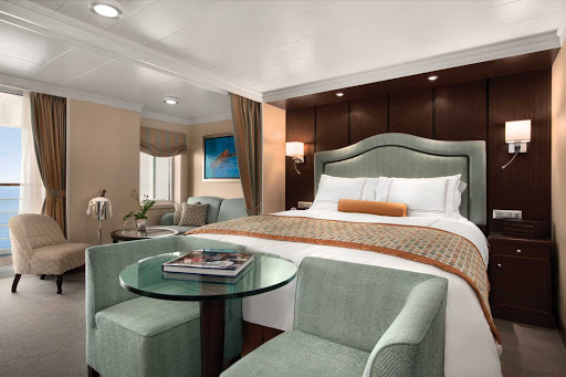 Luxuriate in the exquisite Penthouse Suite of Oceania Marina during your travels.
