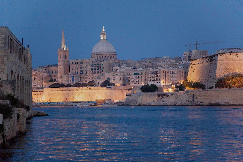 Malta harbor at twilight.