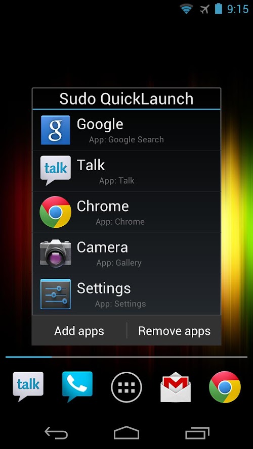 Android application Sudo QuickLaunch screenshort