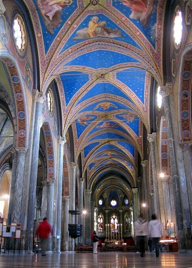 The elaborately painted blue ceiling of the Santa Maria Sopra Minerva in Rome.  