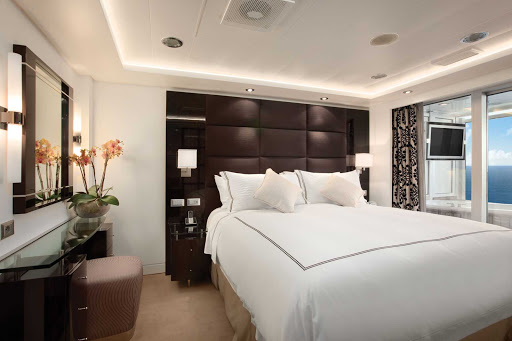 Oceania_OClass_Oceania_Suite_Bedroom - Wake up to an ocean view: Your Oceania Riviera suite will provide you with the comfort and privacy you desire throughout your stay.