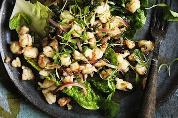 Warm spicy prawn salad
