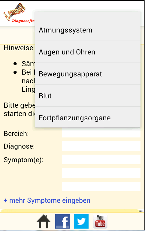 Diagnosefinder Screen 2