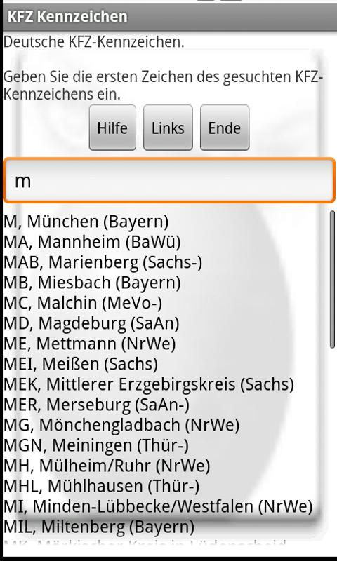 Welches KFZ-Kennzeichen? Screen 1