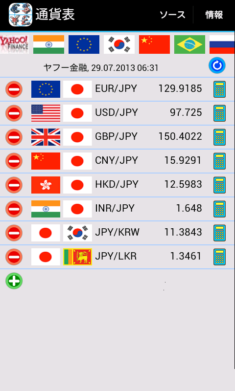 Android application Currency Table (with costs) screenshort