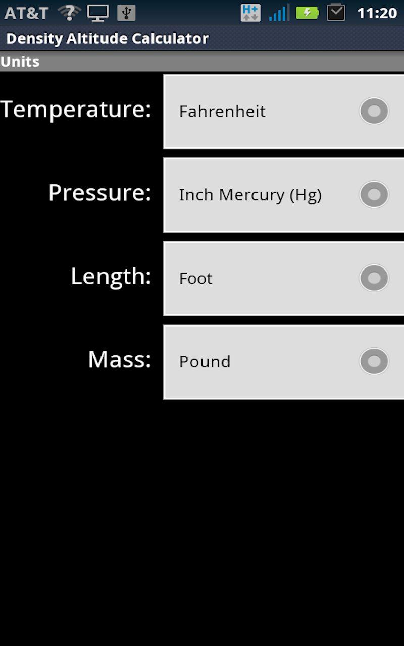 Density Altitude Calculator Screen 2
