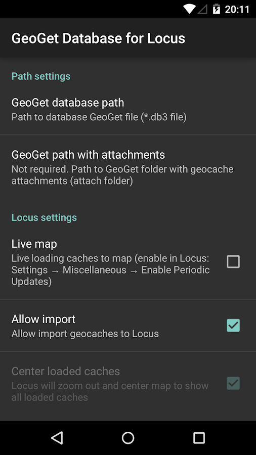    Locus - addon GeoGet Database- screenshot  