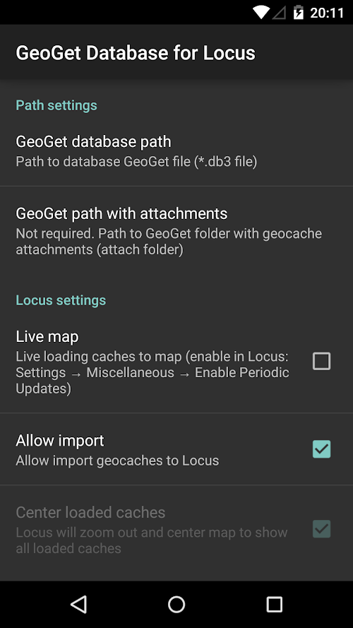 Android application Locus - addon GeoGet Database screenshort