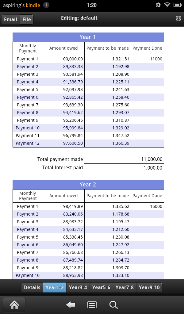 Mortgage Payments Tracker Screen 2