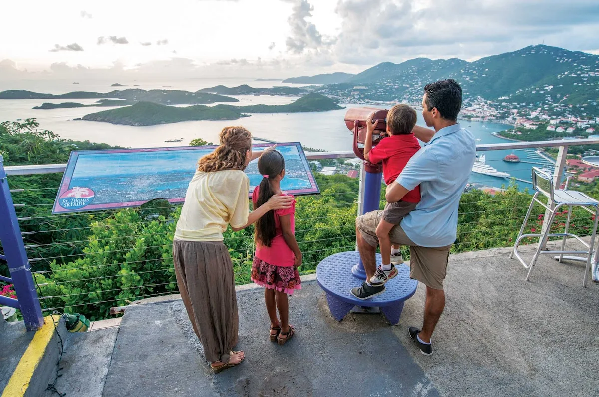 skyride-view-st-thomas-US-Virgin-Islands - Take a scenic tram to the top of Paradise Point on St. Thomas to enjoy spectacular views, food and local drinks.
