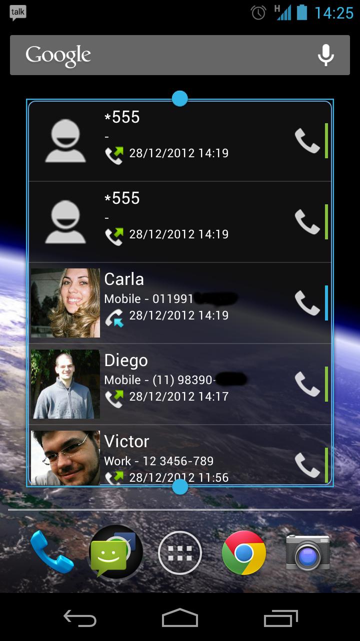 Call History Widget Screen 1
