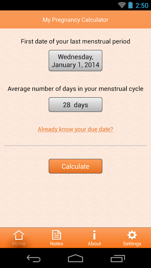 Android application My Pregnancy Calculator screenshot