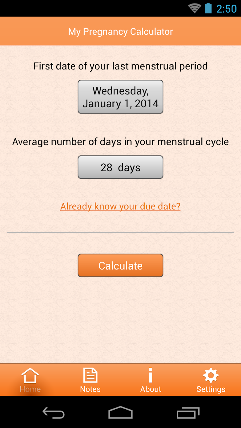 My Pregnancy Calculator Screen 1