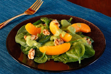 Apricot Spinach Salad with Avocado Basil Dressing