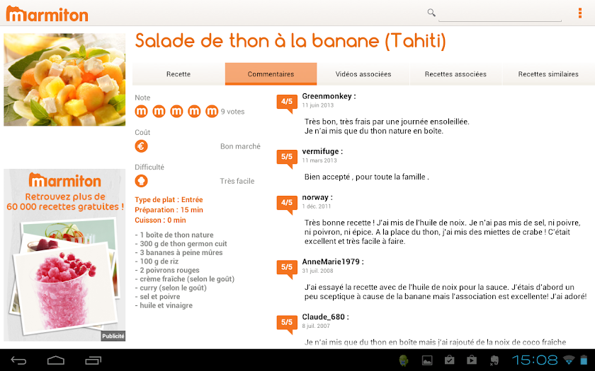 Marmiton Tablette : recettes Screen 3