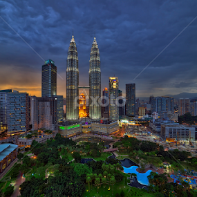 The Twin Towers at Sunset by Nur Ismail Mohammed - City,  Street & Park Skylines