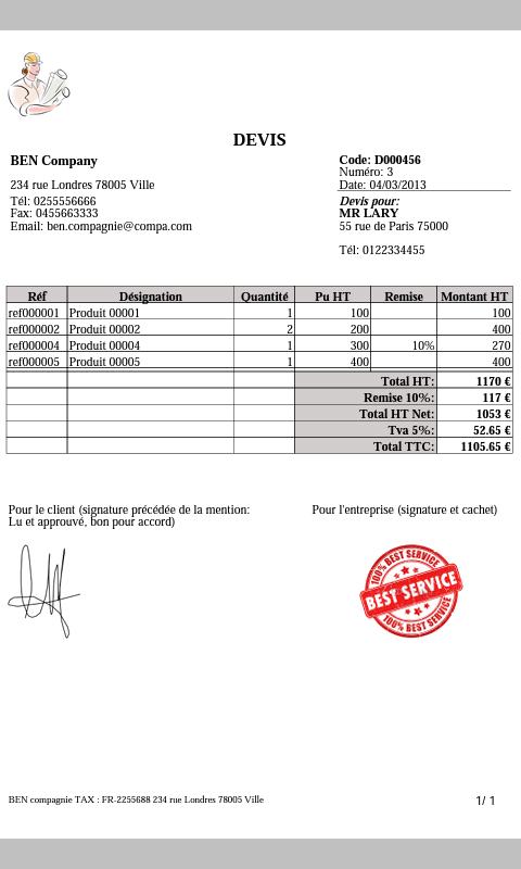 Exemple facture agent commercial