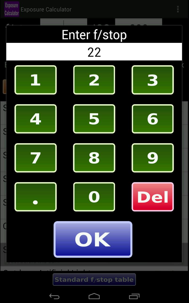 Exposure Calculator Screen 2