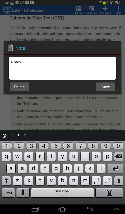   CDC LTBI – posnetek zaslona 