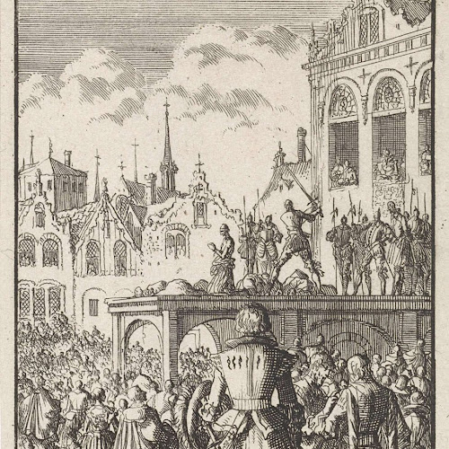 Onthoofding van de graven Egmond en Horne, 1567, Jan Luyken, 1699