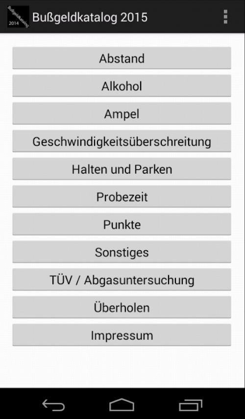 Android application Bußgeldkatalog 2015 screenshort
