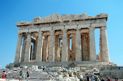The iconic Parthenon in the Acropolis, Athens, Greece. Construction began in 447 BC when the Athenian Empire was at its height.
