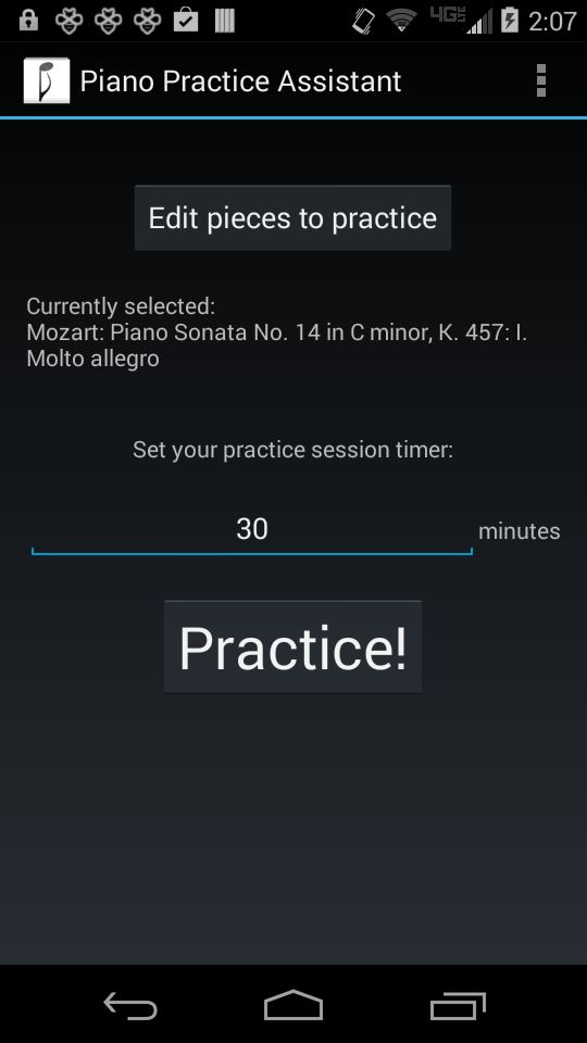 Android application Piano Practice Assistant screenshort