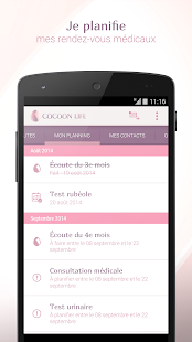 Capture d'ecran de l'application Android COCOON LIFE Pregnancy