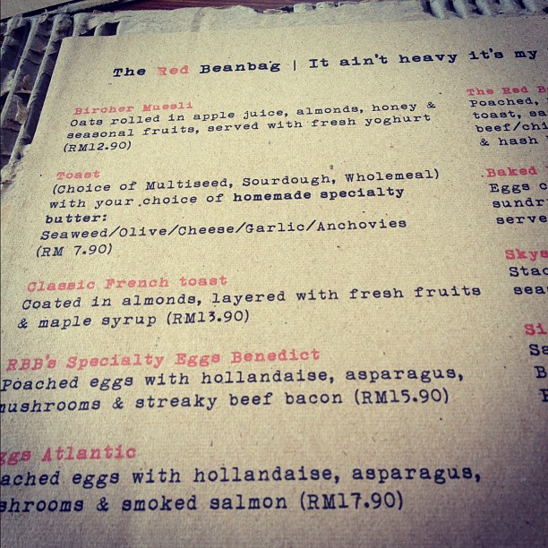 Breakfast Menu The Red Beanbag Malaysia Food Restaurant Reviews