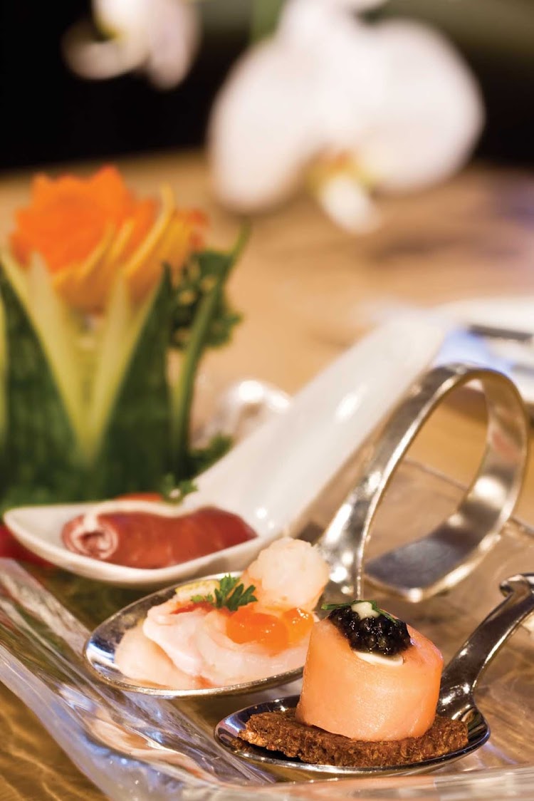 Caviar and other delectables served during a Regent Seven Seas dining experience. 