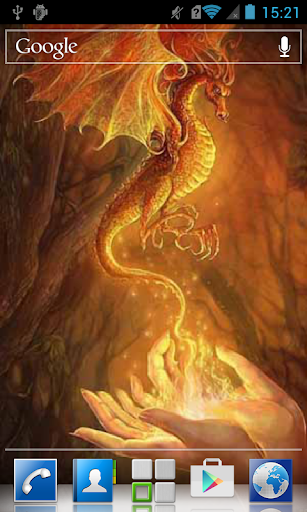 Dragon in fiery hands LWP